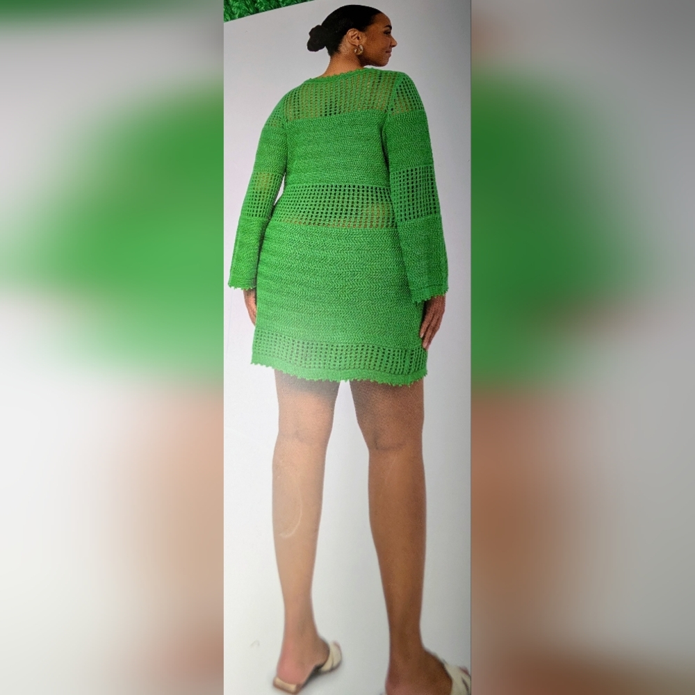 NWT Edited by Remi Bader Green Crochet Mini Dress Bell Sleeve 3X $89 - Picture 2 of 5